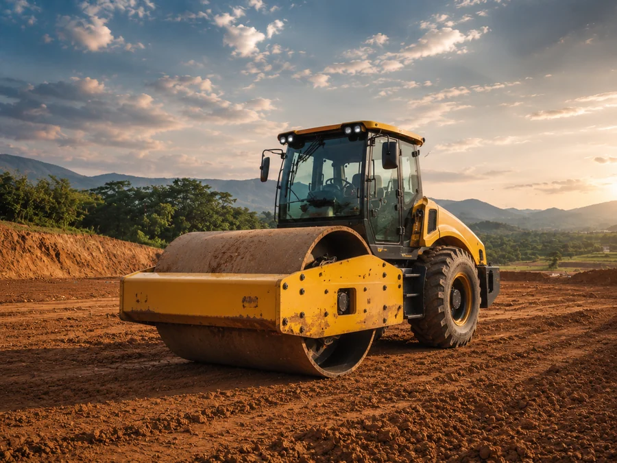 Rolo compactador em operação