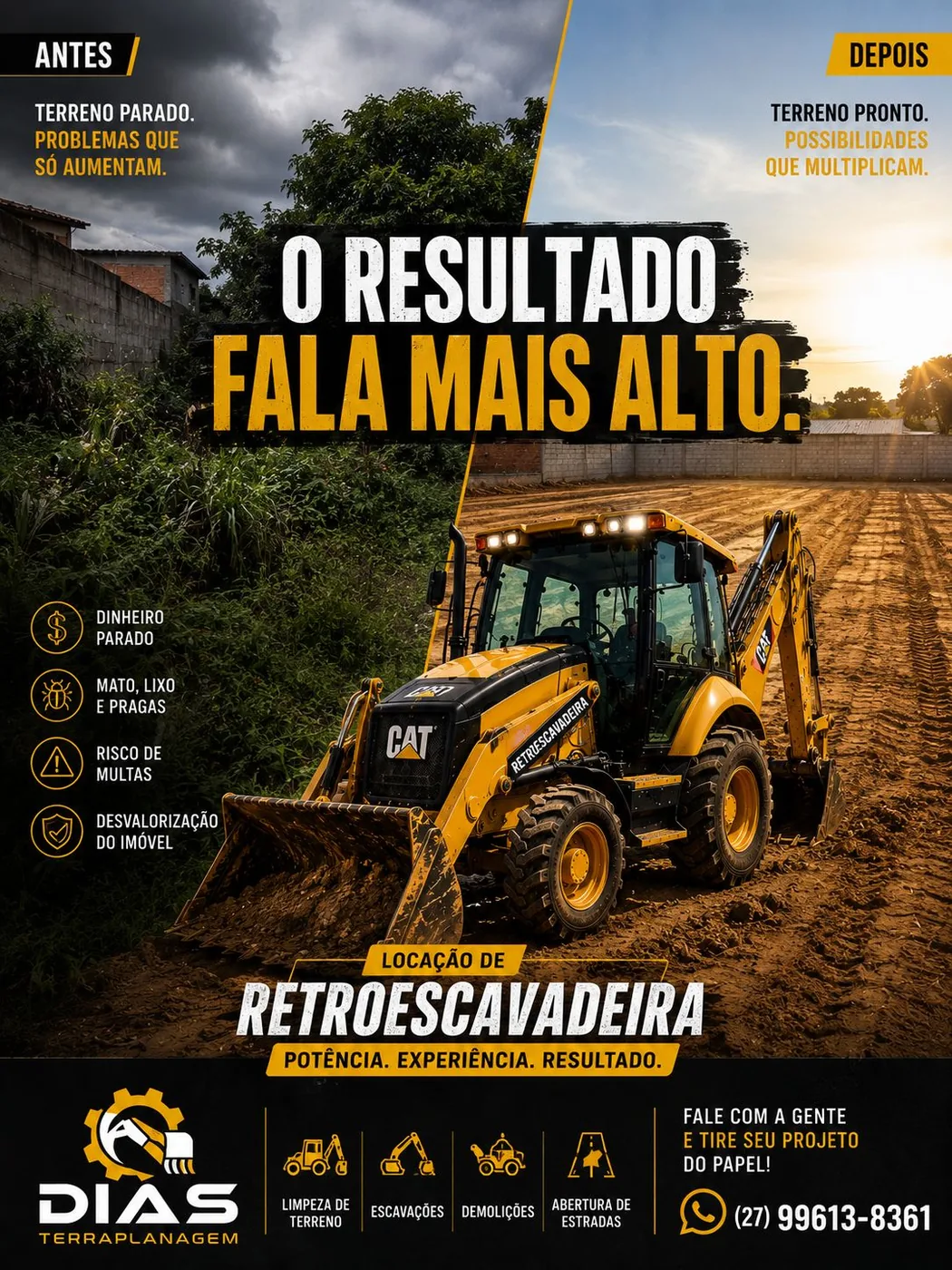 Antes e depois de terraplanagem